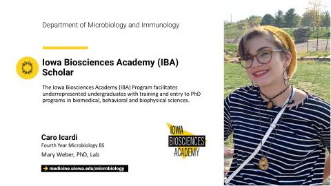 Depiction of our undergraduate student, Caro Icardi, who was accepted into the Iowa Biosciences Academy.